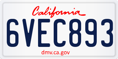CA license plate 6VEC893