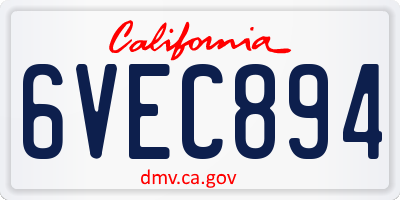 CA license plate 6VEC894