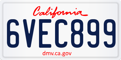 CA license plate 6VEC899