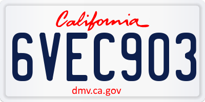 CA license plate 6VEC903