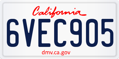 CA license plate 6VEC905