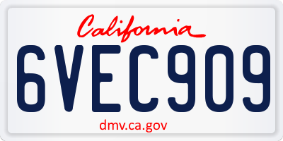 CA license plate 6VEC909
