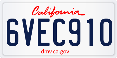 CA license plate 6VEC910