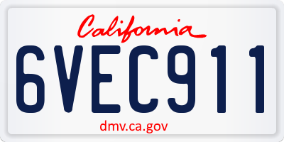 CA license plate 6VEC911