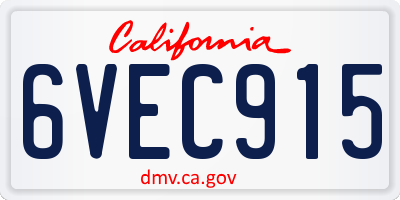 CA license plate 6VEC915