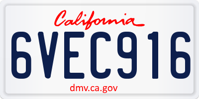 CA license plate 6VEC916