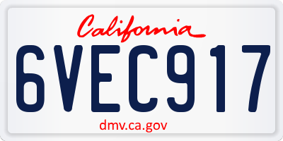 CA license plate 6VEC917