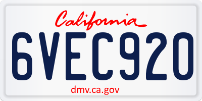 CA license plate 6VEC920
