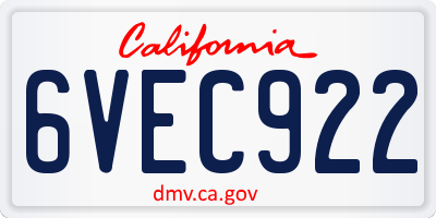 CA license plate 6VEC922