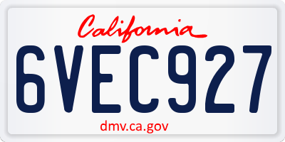 CA license plate 6VEC927