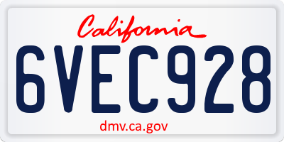 CA license plate 6VEC928