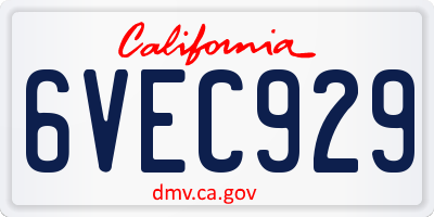 CA license plate 6VEC929