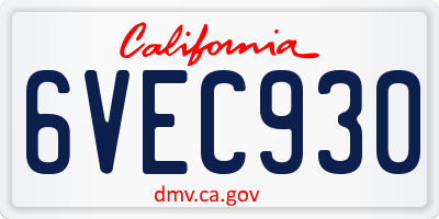 CA license plate 6VEC930
