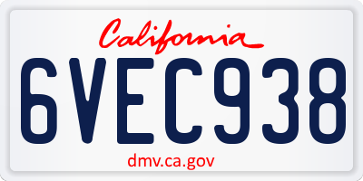 CA license plate 6VEC938
