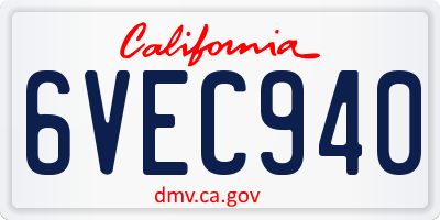 CA license plate 6VEC940