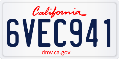 CA license plate 6VEC941