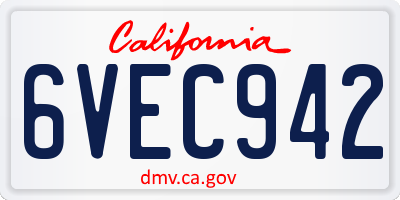 CA license plate 6VEC942
