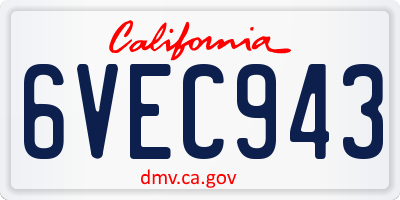 CA license plate 6VEC943