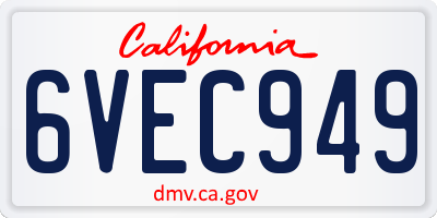 CA license plate 6VEC949