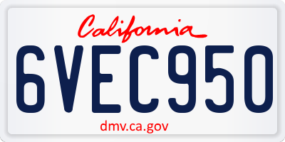 CA license plate 6VEC950