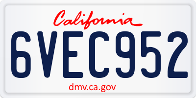 CA license plate 6VEC952