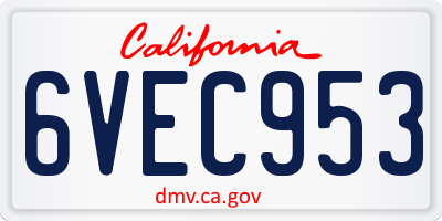 CA license plate 6VEC953