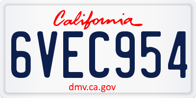 CA license plate 6VEC954