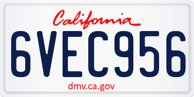 CA license plate 6VEC956