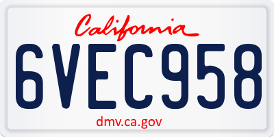 CA license plate 6VEC958