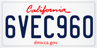 CA license plate 6VEC960