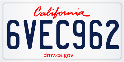 CA license plate 6VEC962