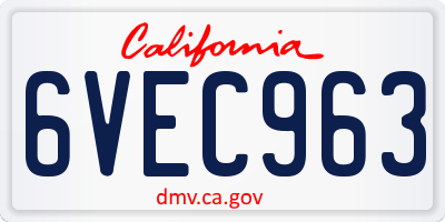CA license plate 6VEC963