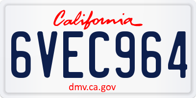 CA license plate 6VEC964