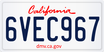 CA license plate 6VEC967