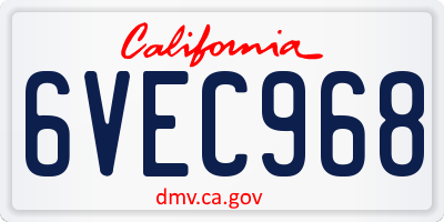 CA license plate 6VEC968