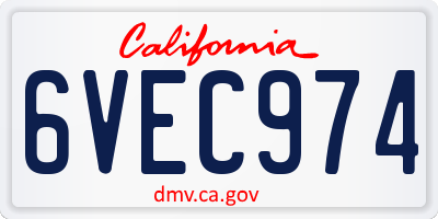 CA license plate 6VEC974