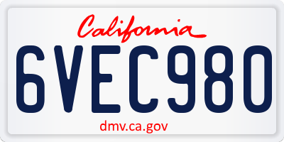 CA license plate 6VEC980