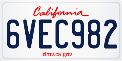 CA license plate 6VEC982