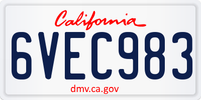 CA license plate 6VEC983