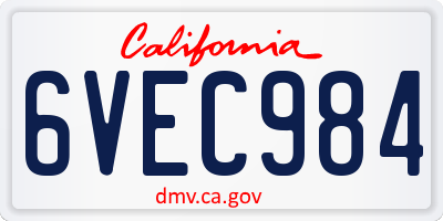 CA license plate 6VEC984