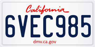 CA license plate 6VEC985