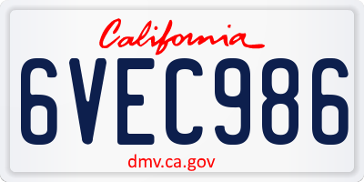 CA license plate 6VEC986