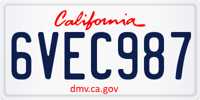 CA license plate 6VEC987