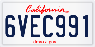 CA license plate 6VEC991