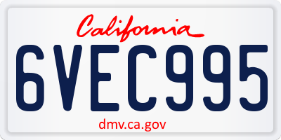 CA license plate 6VEC995