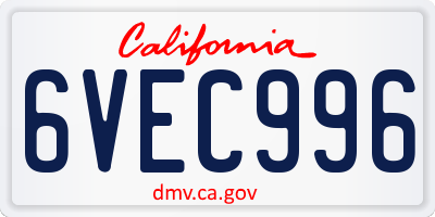 CA license plate 6VEC996