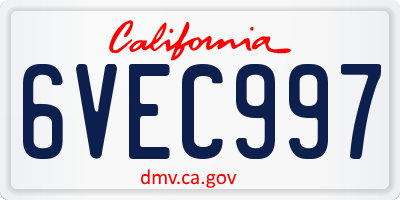 CA license plate 6VEC997