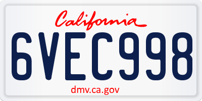 CA license plate 6VEC998