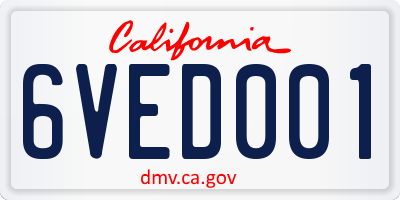 CA license plate 6VED001