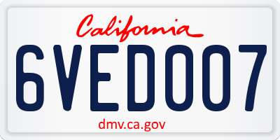 CA license plate 6VED007